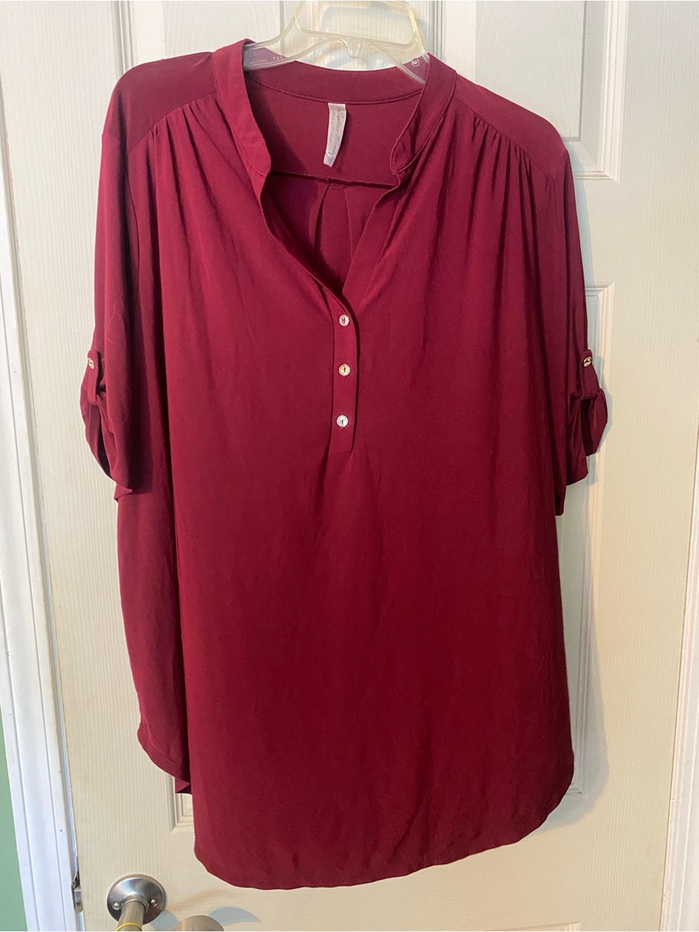 Women's Split-Neck Button Tunic knit shirt 3X - Burgundy maroon nice drape